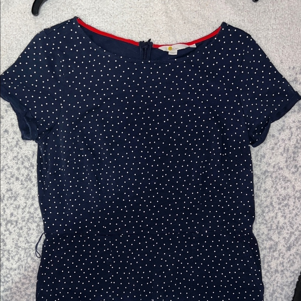 Boden Caitlin jumpsuit in navy blue with white polka dots Size 10 P - Picture 7 of 8